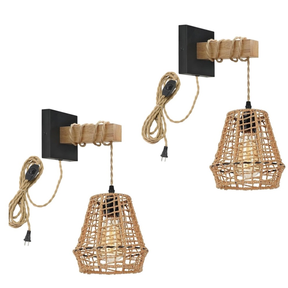 Rattan BoHo Wall Sconce Light Set